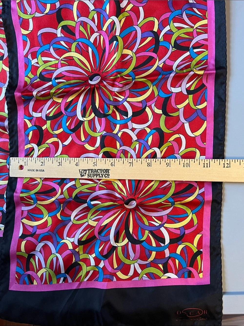 Vintage RARE Oscar de la Renta Red Multicolor Floral Loop Scarf